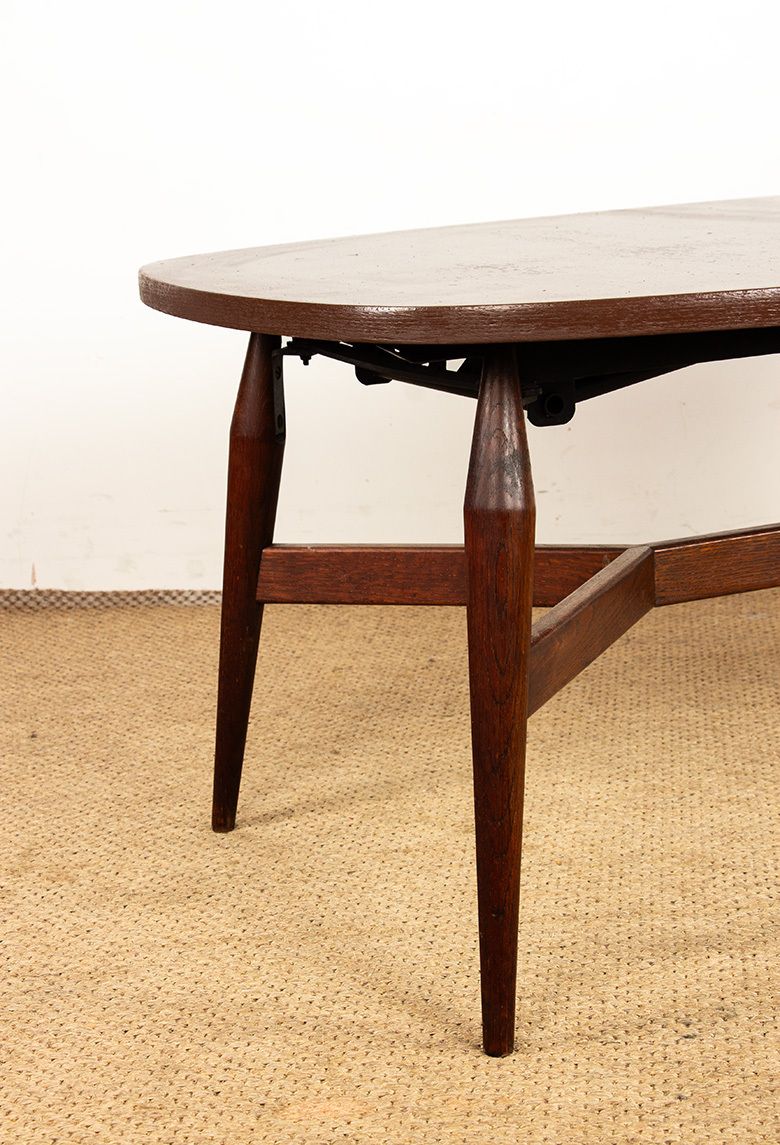 Table danoise haute et basse en teck et bois laqué brun, modèle Smørrebrød, 1960. photo vintage