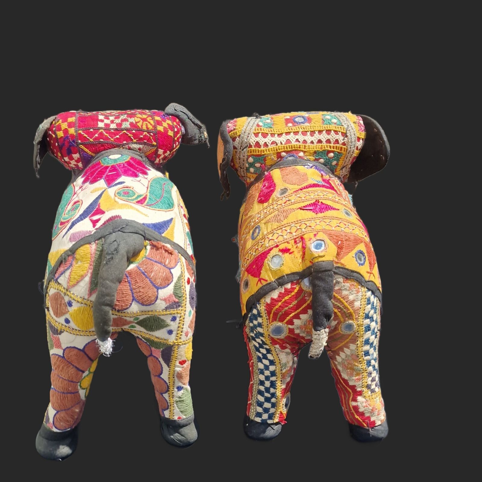 Vintage Rajasthani Embroidered Elephant Pair Handcrafted Textile Sculptures From India photo for sale