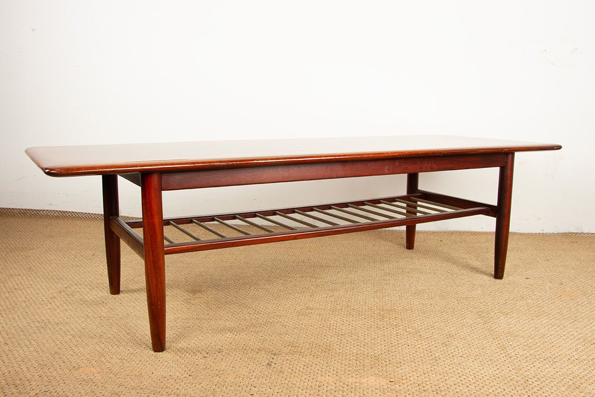 Rosewood And Metal Tube Coffee Table, On Two Levels, Denmark 1960s.