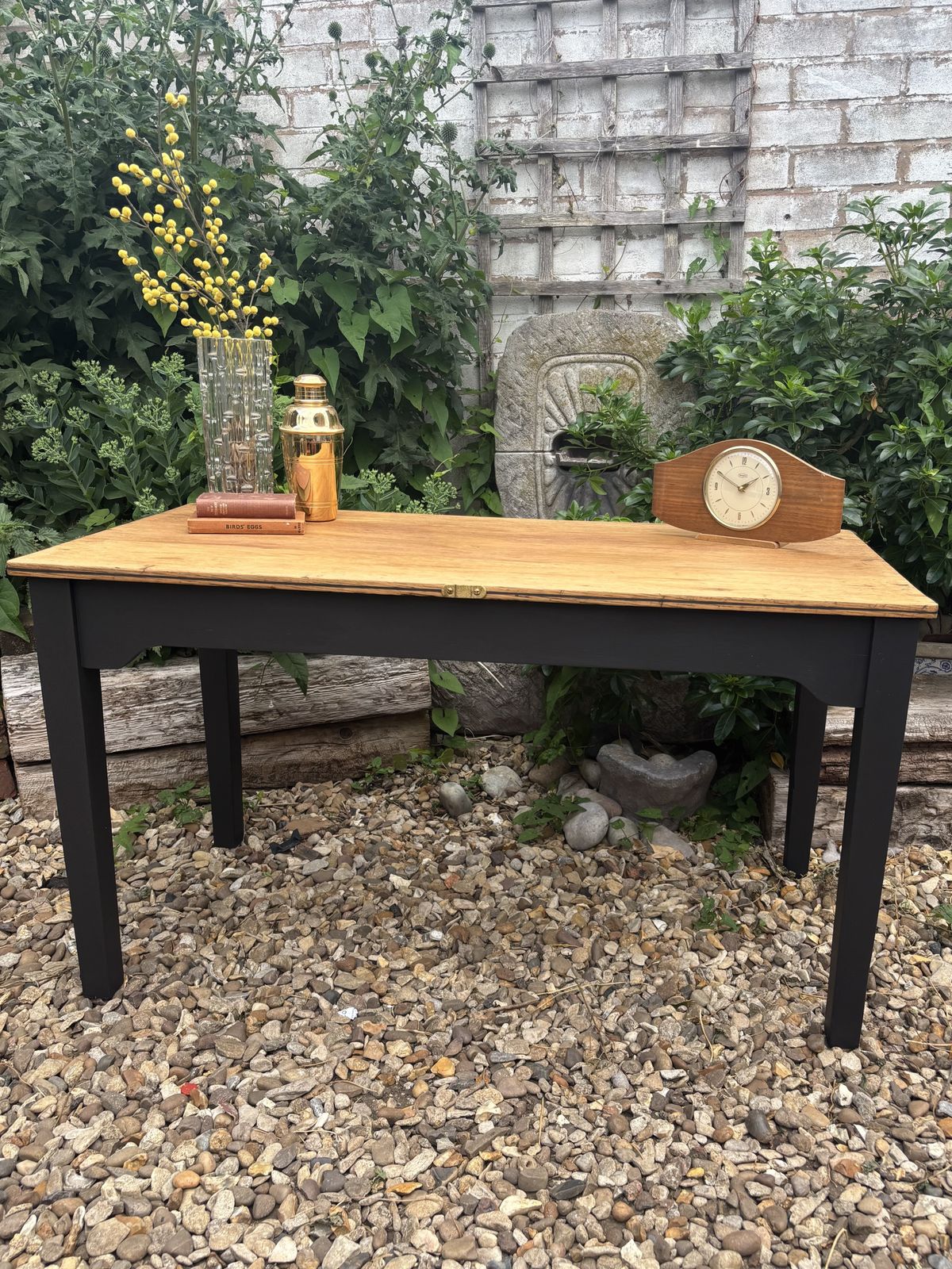 Vintage Oak School Table Restyled Waxed With Matt Black Legs photo Furniture