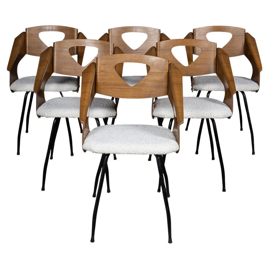 Vintage 20thc Italian Set Of Six Bentwood Dining Chairs By Carlo Ratti C.1950