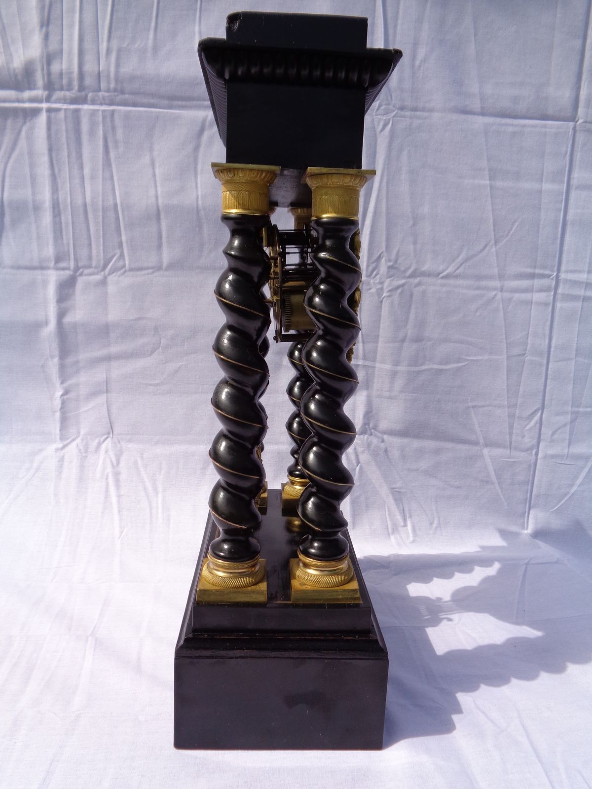 Antique Vincenti French Barley Twist Ebonised Portico Clock Brass Inlayed photo vinterior