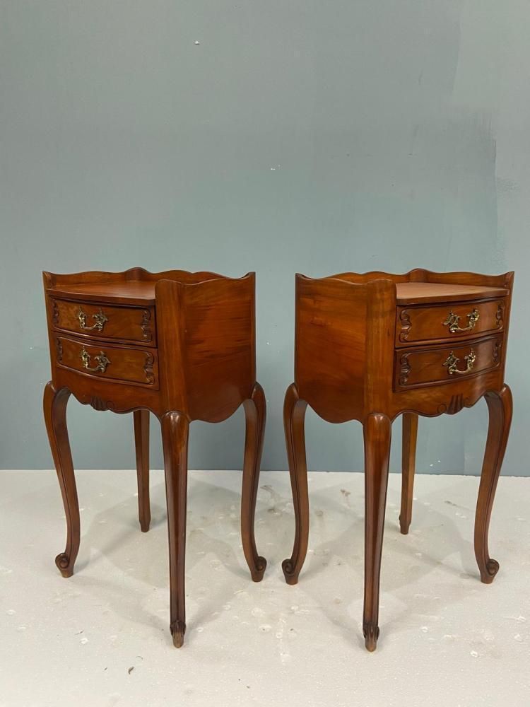 Pair French Walnut Nightstands Bedside Chests photo buy