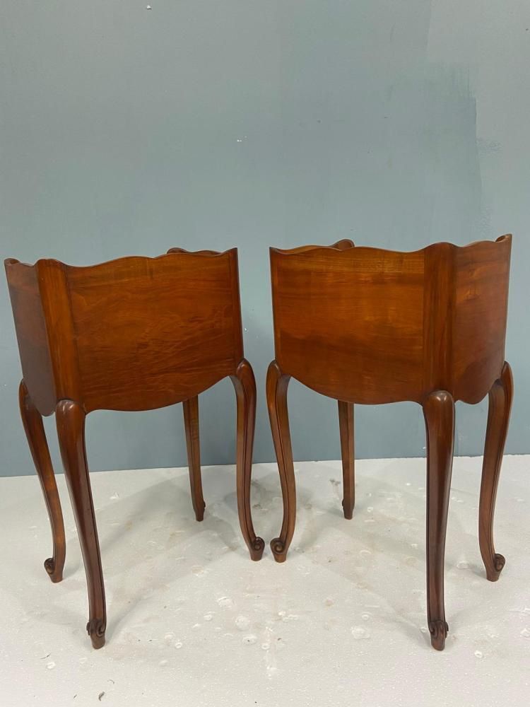 photo vintage Pair French Walnut Nightstands Bedside Chests
