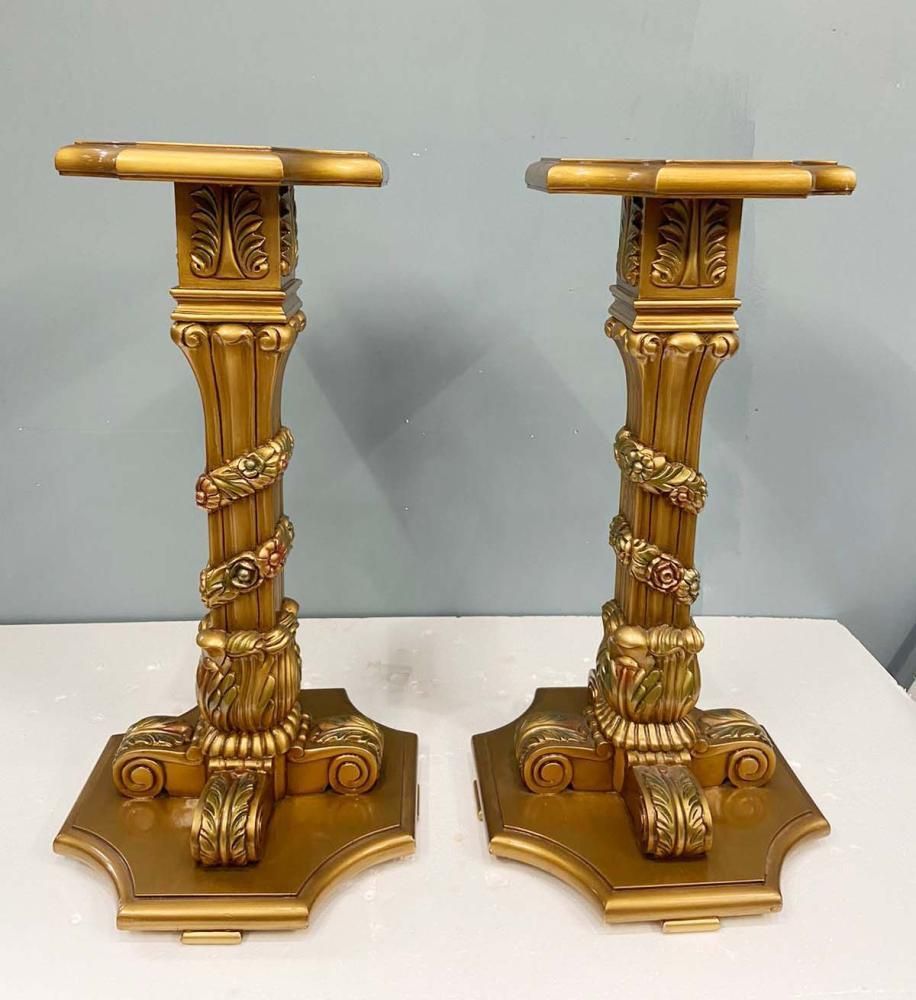photo for sale Pair French Gilt Pedestal Stands Neo Classical Baroque