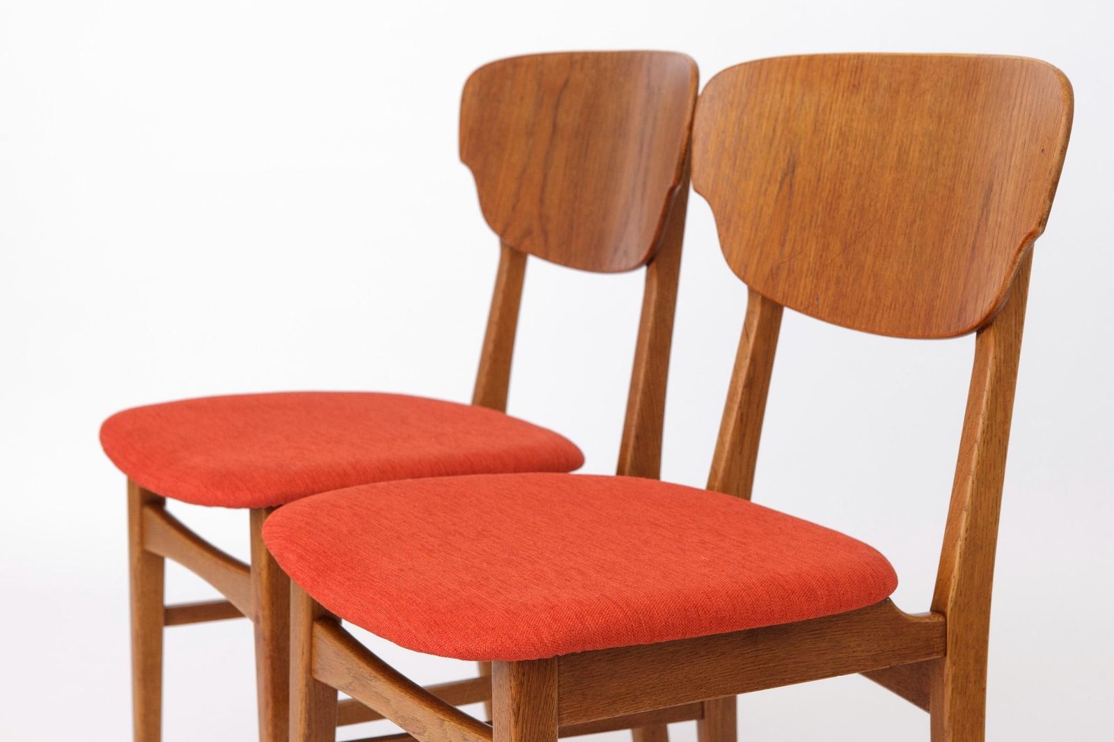 Set Of 4 Danish Dining Chairs – Teak & Oak, 1960s, Red Orange Upholstery photo buy