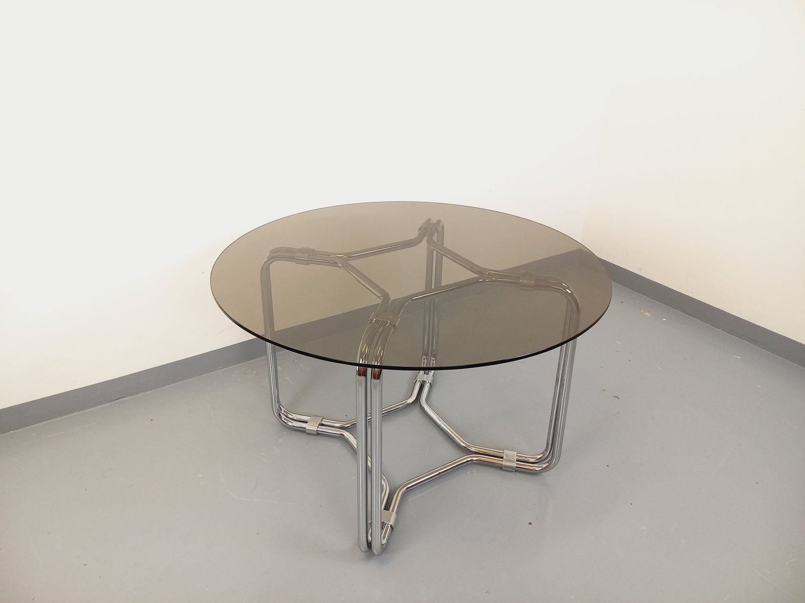 Space Age Round Table In Smoked Glass And Chrome Metal photo 2607.0