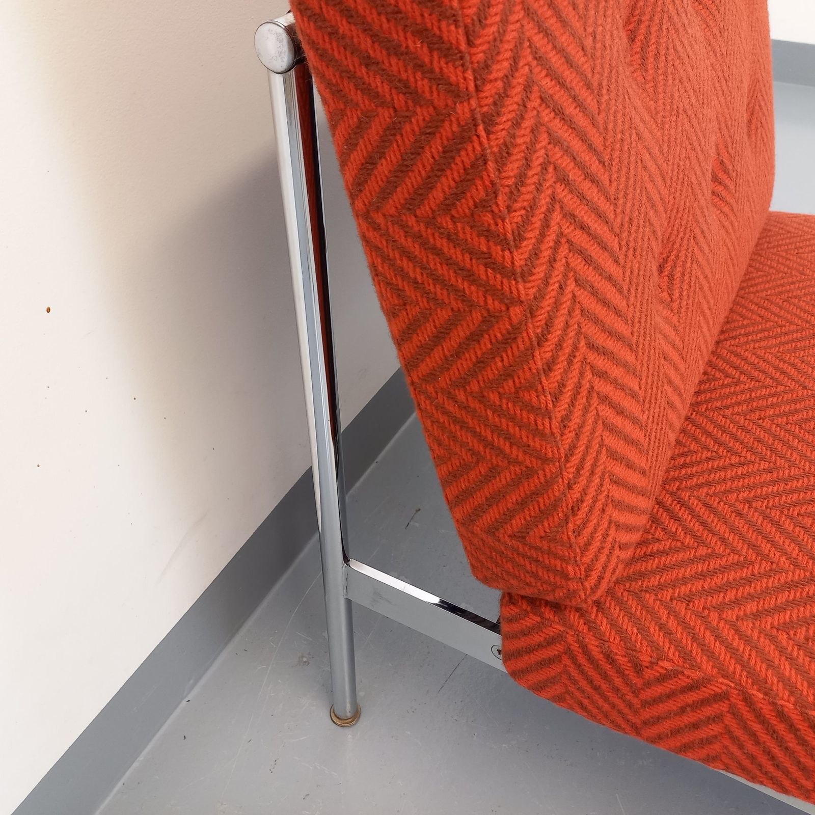 photo vinterior Modernist Armchair In Chromed Metal And Wool Fabric