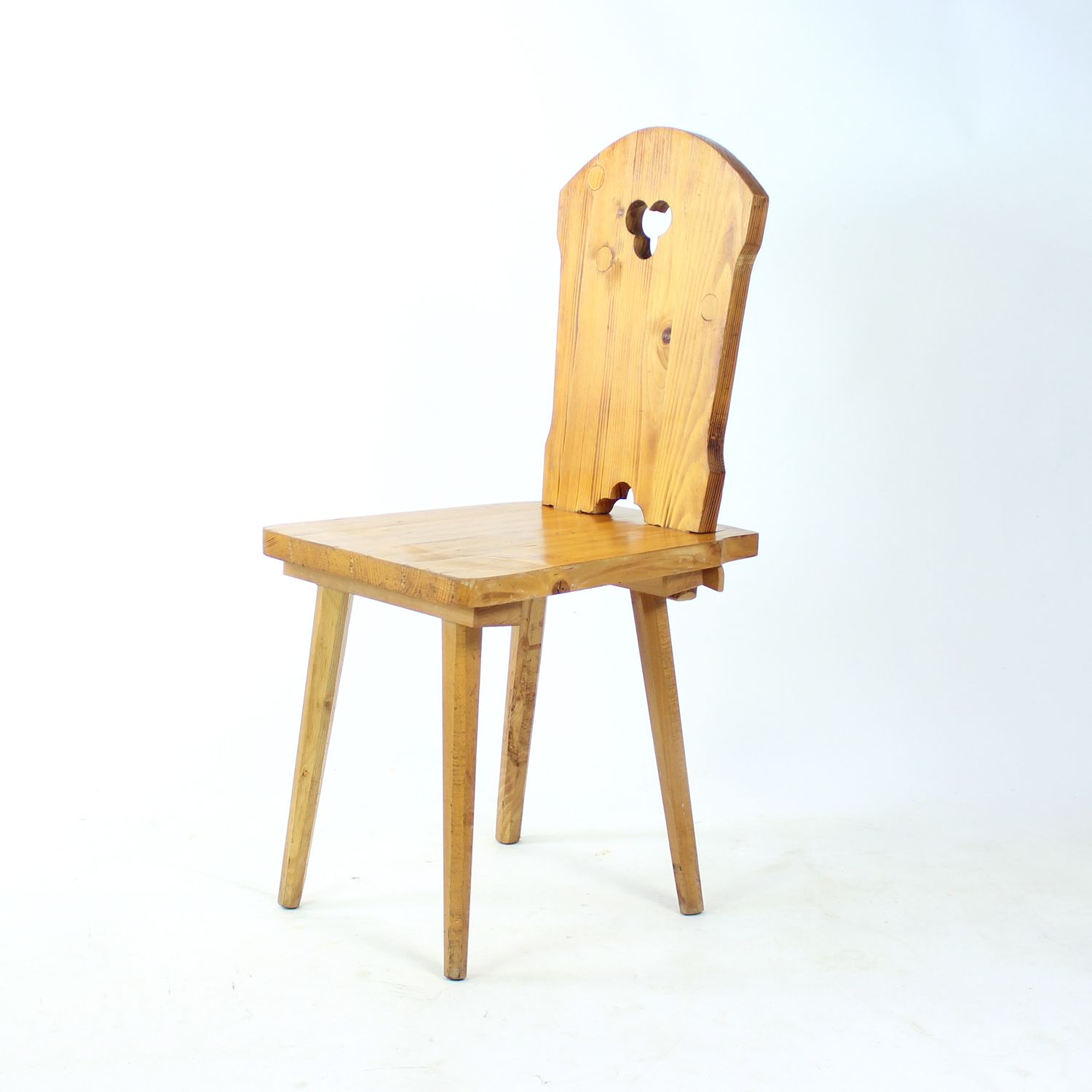 Folk Style Dining Chair In Wood, Czechoslovakia 1970s
