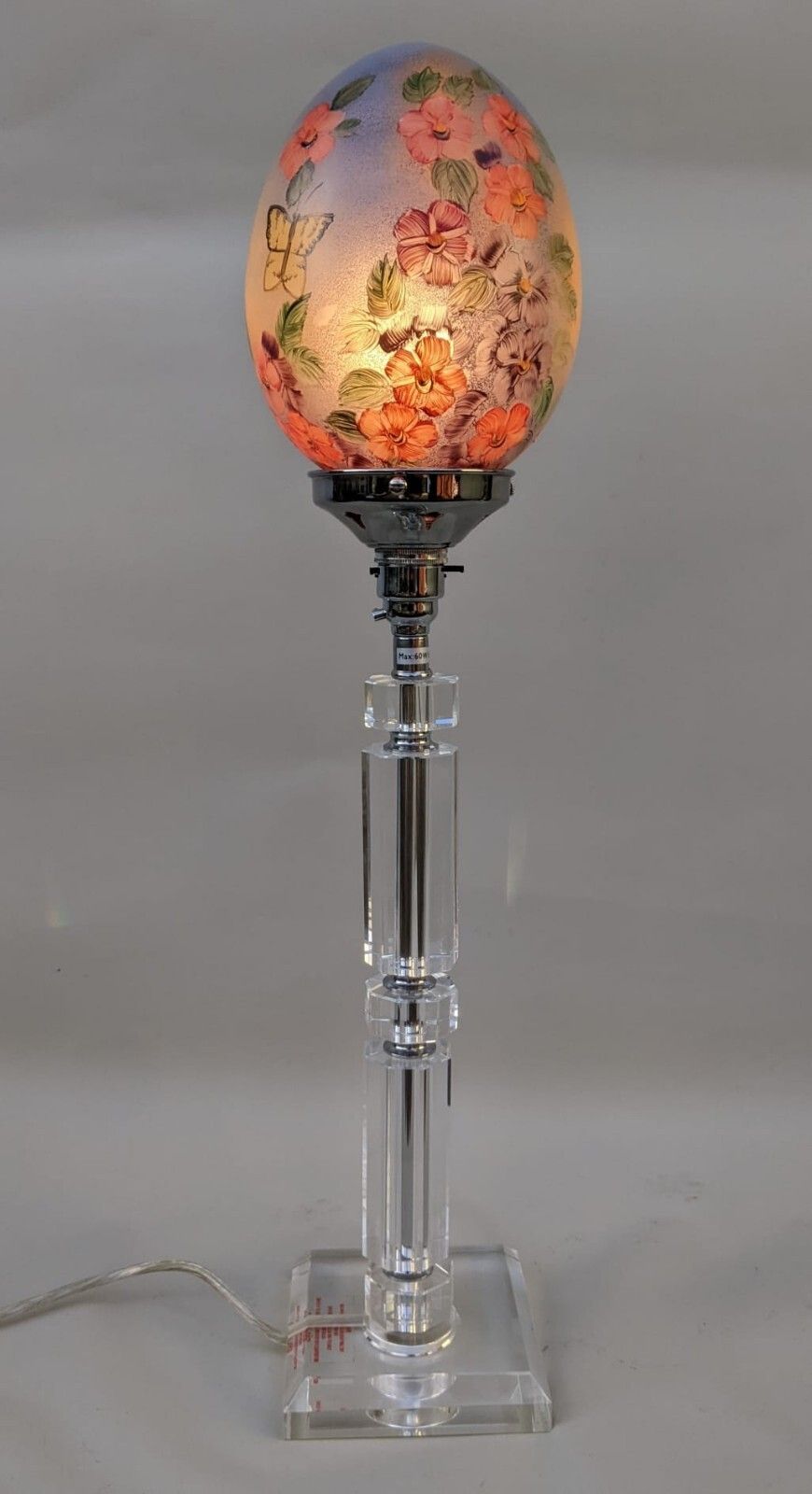 Large Pair Glass Lamps In Crystal With Hand Painted Art Deco Shades photo Lighting
