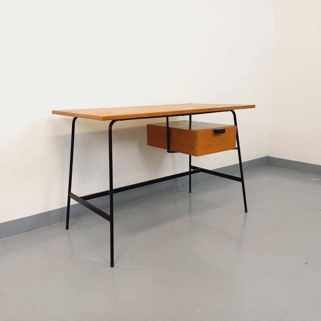 photo vintage Pierre Paulin Modernist Desk In Oak And Metal