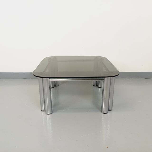 Space Age Italian Square Coffee Table In Smoked Glass And Chrome Metal photo 1055.0
