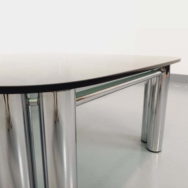 Space Age Italian Square Coffee Table In Smoked Glass And Chrome Metal photo vintage