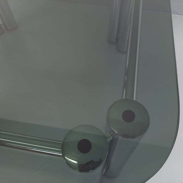 photo vinterior Space Age Italian Square Coffee Table In Smoked Glass And Chrome Metal