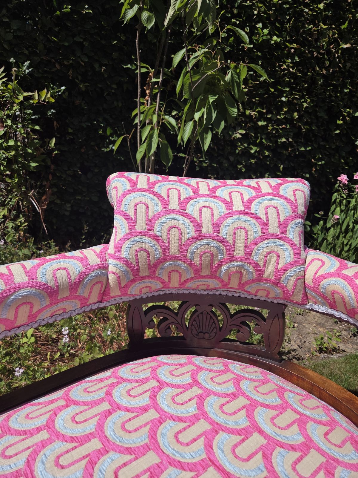 Antique Chaise Longue With Pink & Blue Velvet Upholstery photo buy