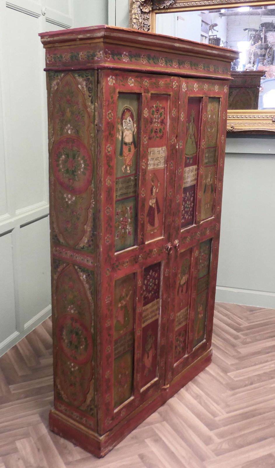 Tall Indian Folk Art Painted 5ft Shelved Cupboard photo Furniture