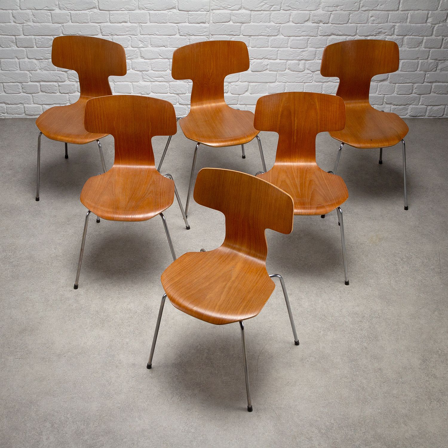 Set Of 6 Model 3103 Mid Century Hammer Chairs By Arne Jacobsen, Denmark photo Furniture