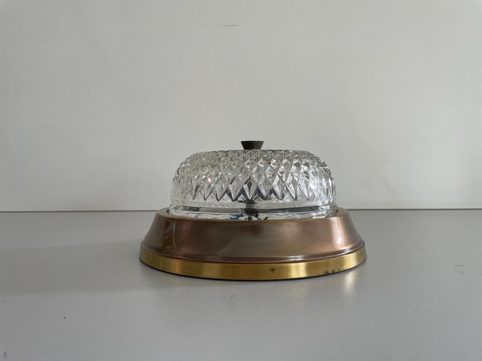 Mid Century Modern Glass And Brass Body Small Flush Mount Light, 1960s, Germany