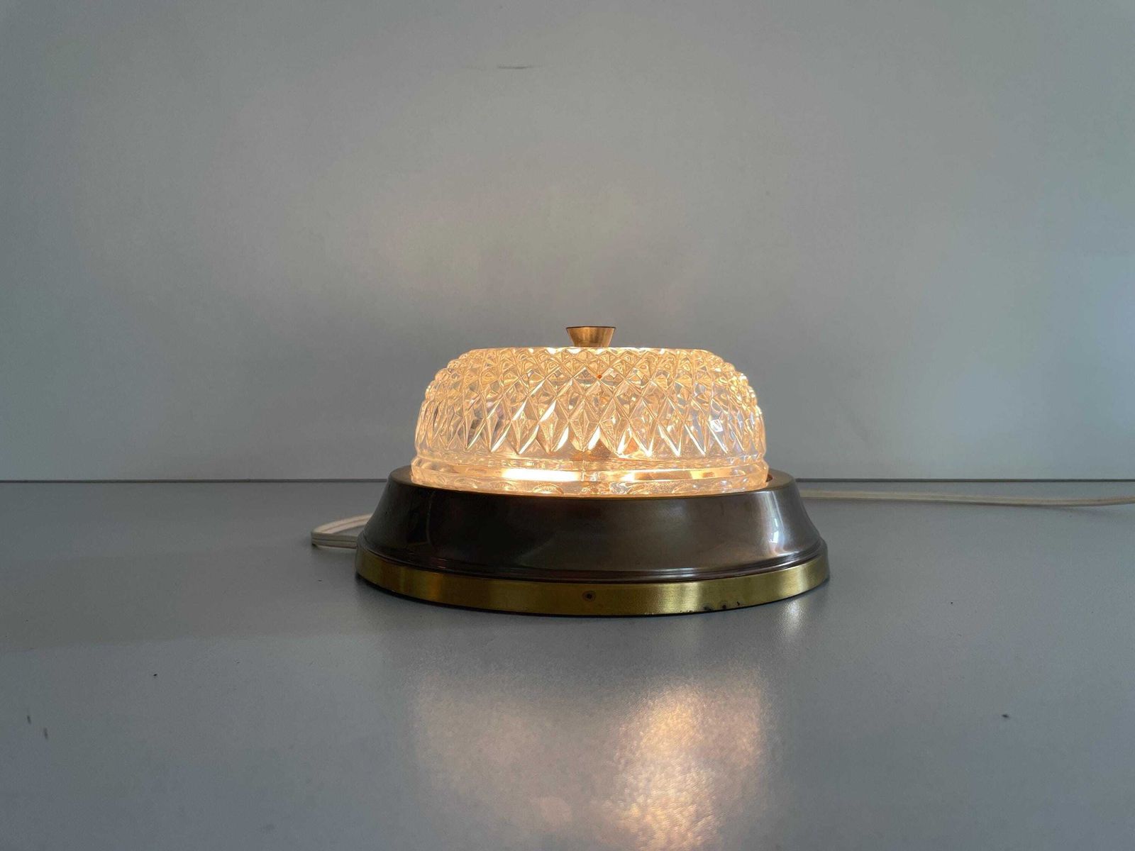Mid Century Modern Glass And Brass Body Small Flush Mount Light, 1960s, Germany photo for sale