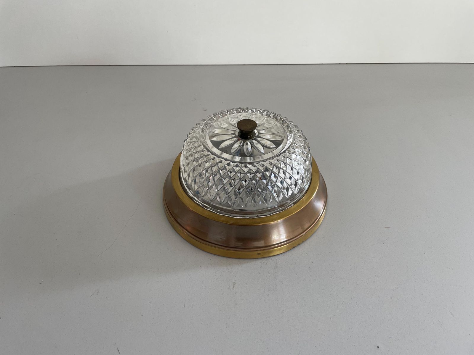 Mid Century Modern Glass And Brass Body Small Flush Mount Light, 1960s, Germany photo buy