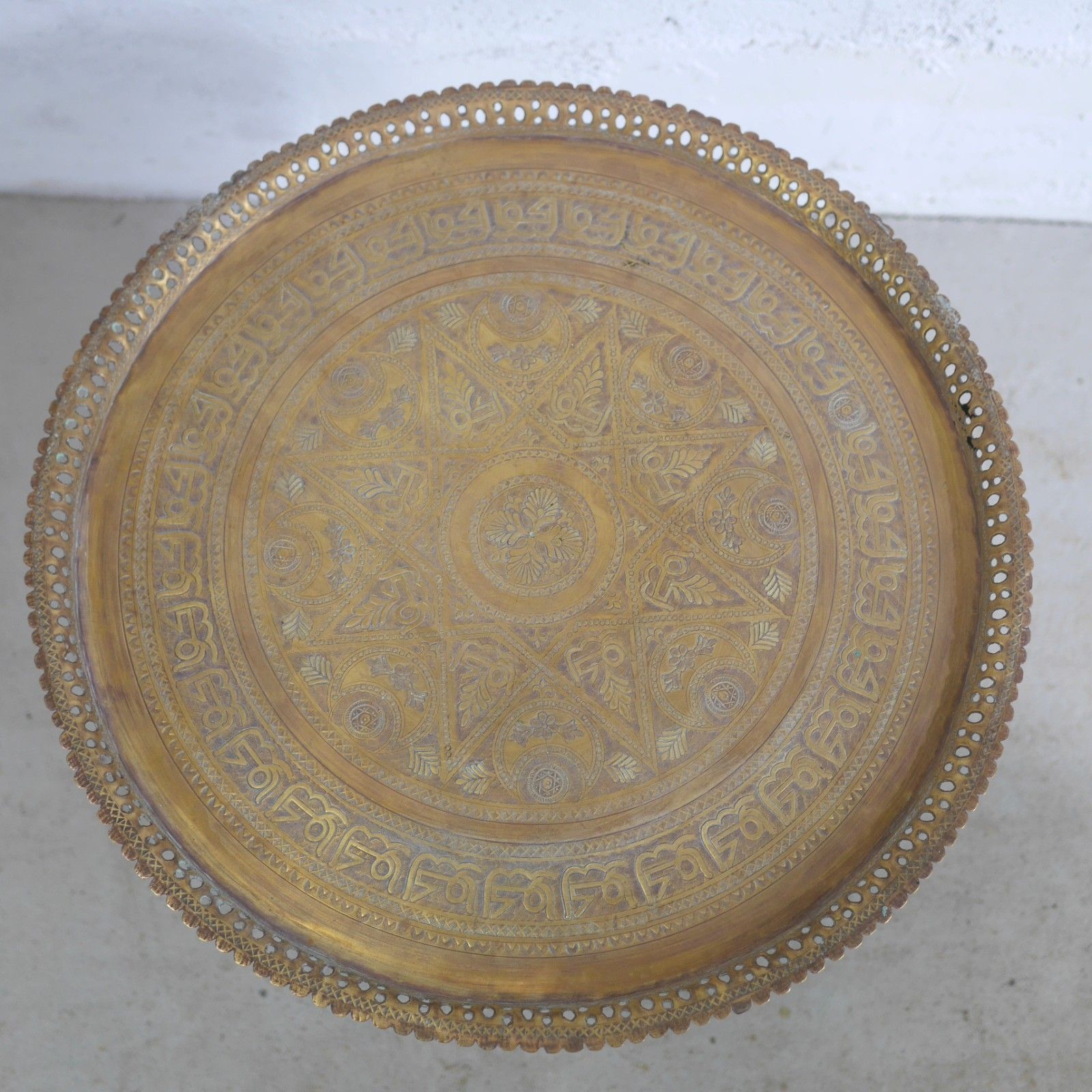 Antique Anglo Indian Pierced Brass Tray Top Folding Table Inlaid #102910 photo buy