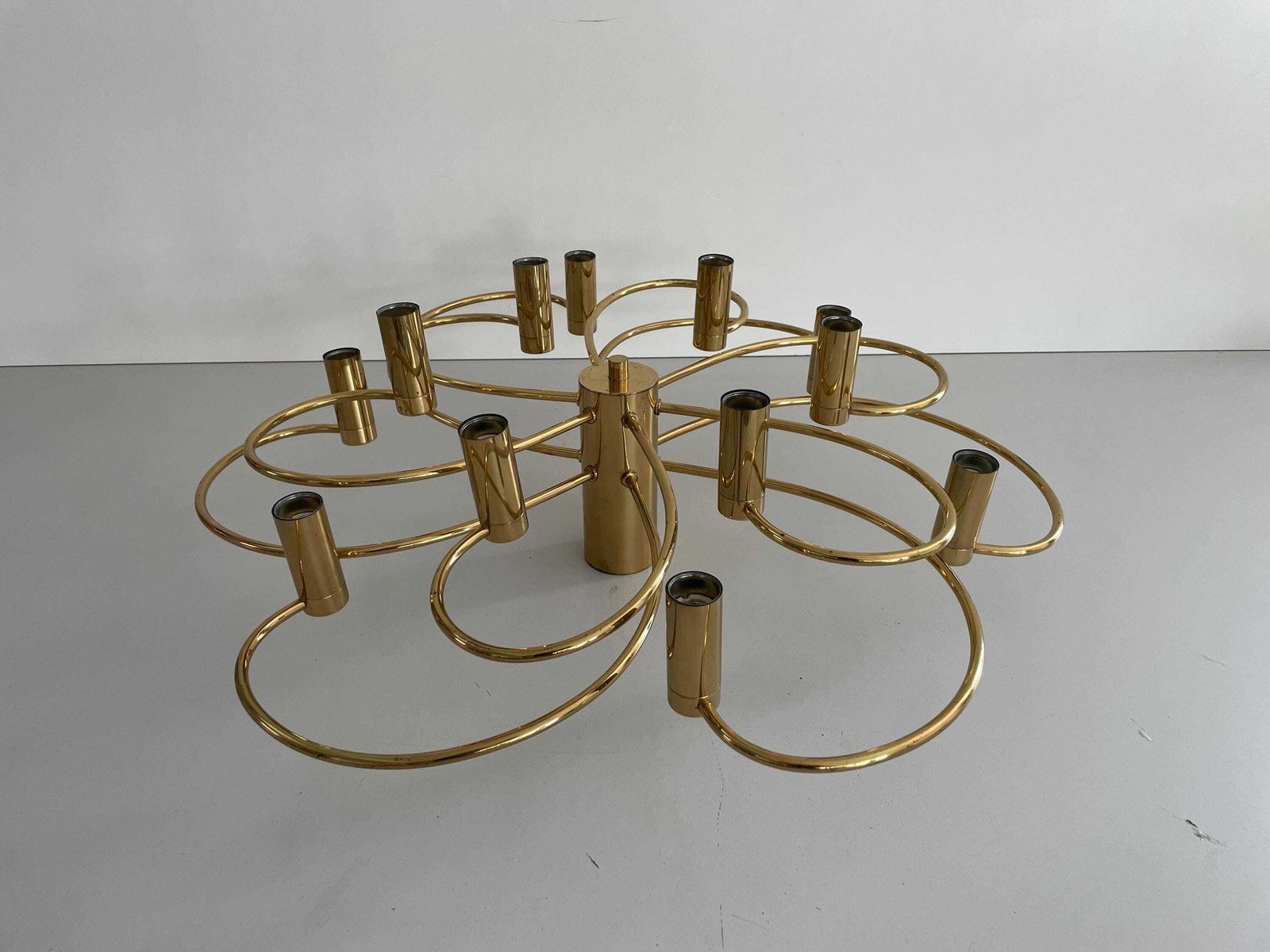 Mid Century Modern 12 Armed Brass Body Flush Mount Light By Cosack, 1960s, Germany