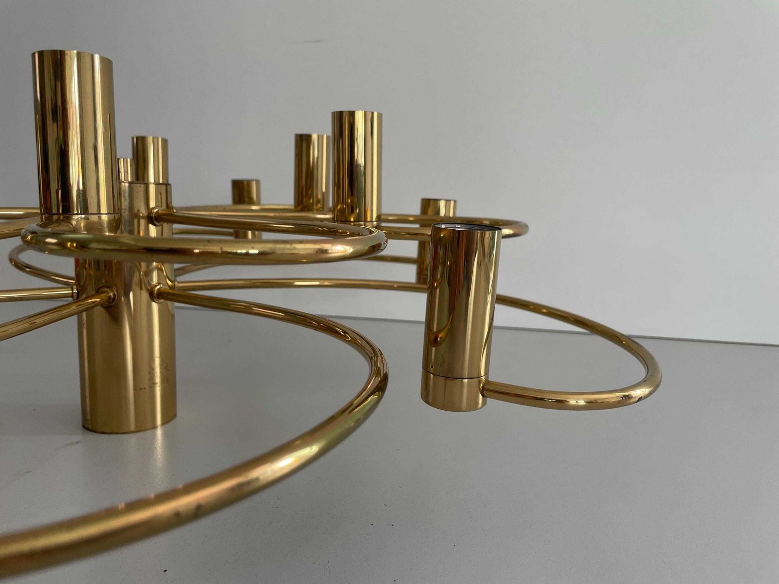 Mid Century Modern 12 Armed Brass Body Flush Mount Light By Cosack, 1960s, Germany photo furniture