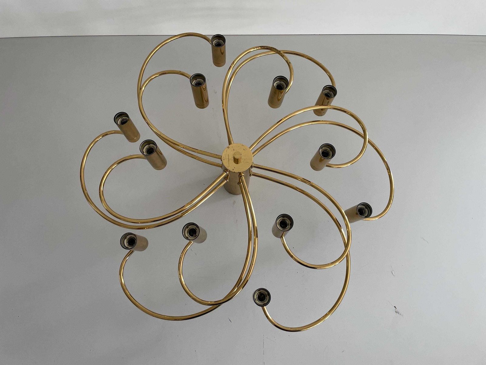 Mid Century Modern 12 Armed Brass Body Flush Mount Light By Cosack, 1960s, Germany photo 2445.0