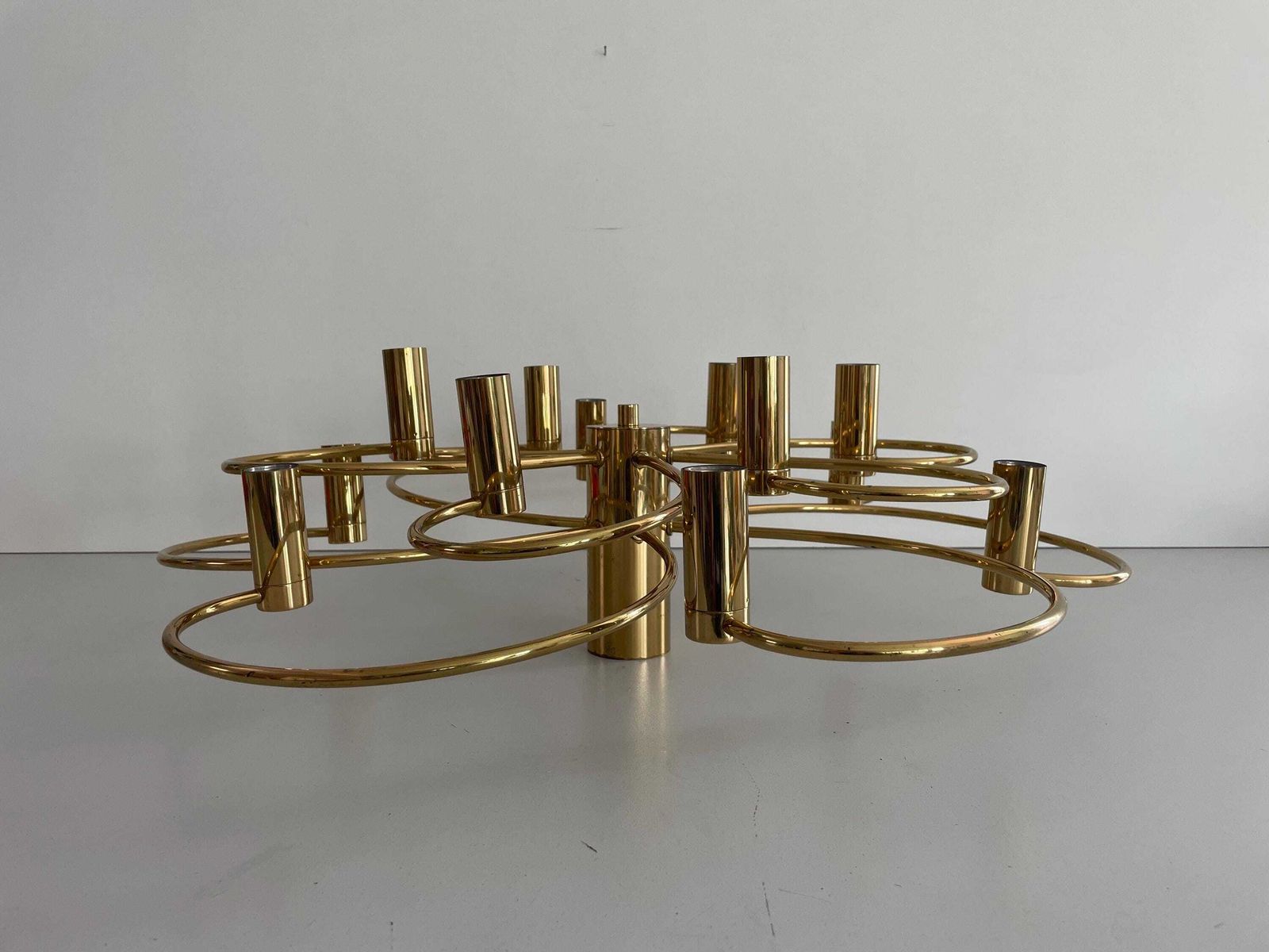 Mid Century Modern 12 Armed Brass Body Flush Mount Light By Cosack, 1960s, Germany photo buy