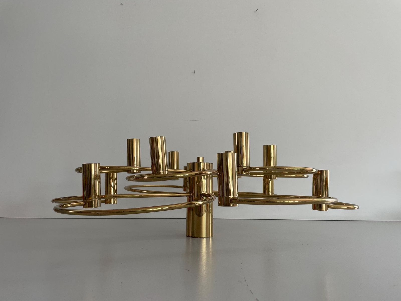 Mid Century Modern 12 Armed Brass Body Flush Mount Light By Cosack, 1960s, Germany photo vintage