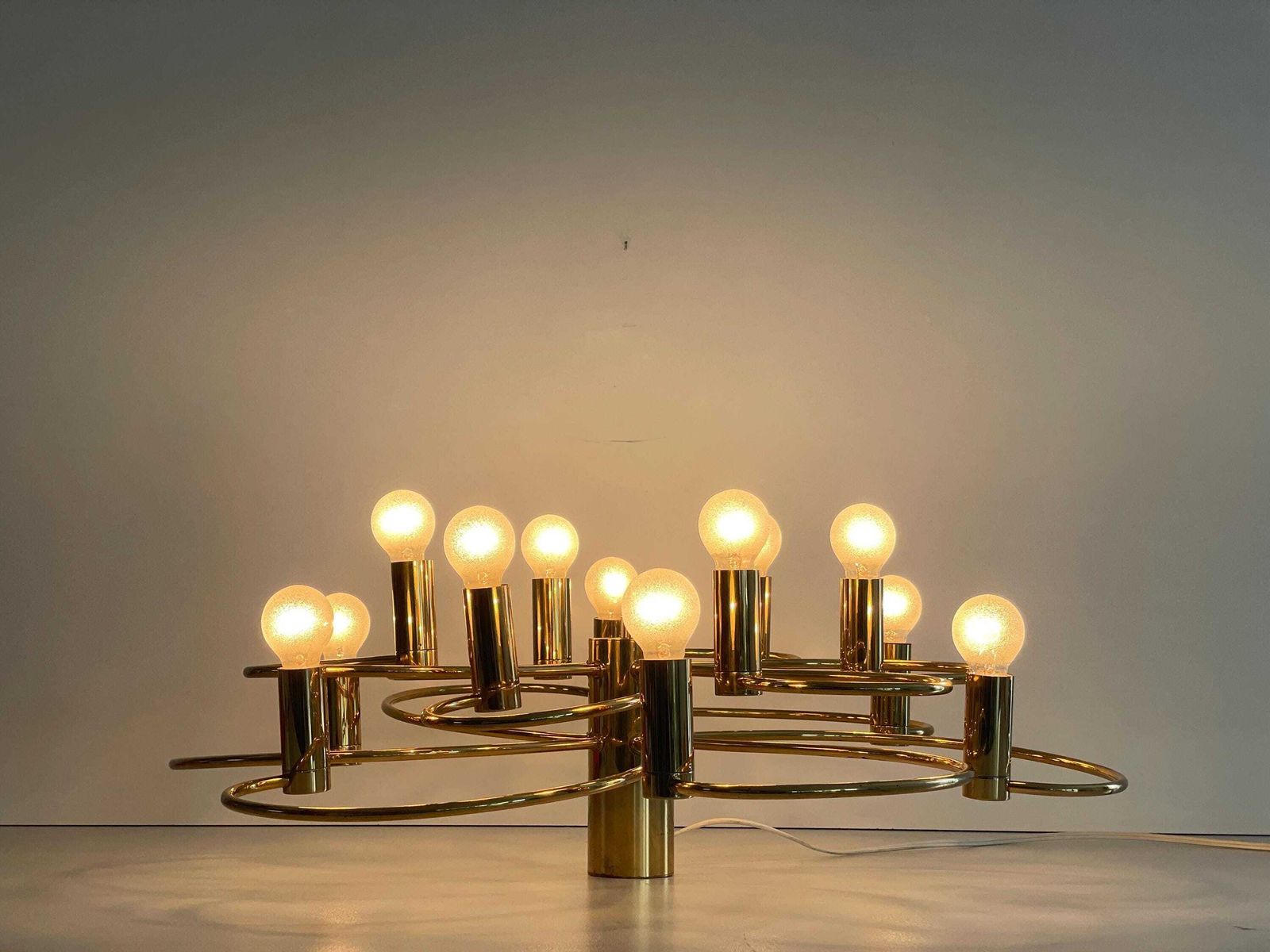 photo for sale Mid Century Modern 12 Armed Brass Body Flush Mount Light By Cosack, 1960s, Germany