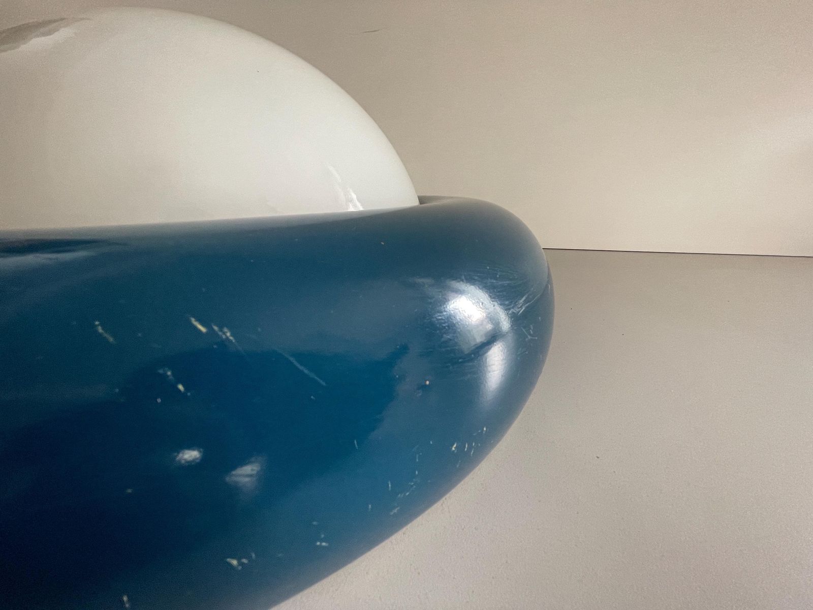 Opal Glass And Dark Blue Metal Body Flush Mount Light By Valenti, 1960s, Italy photo Lighting