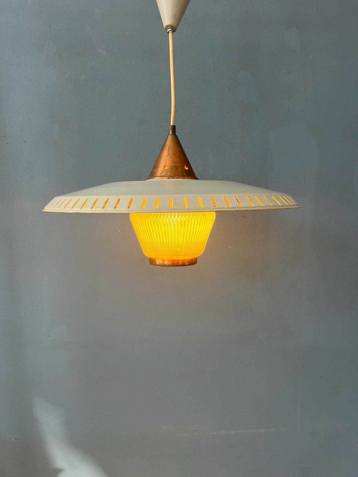 Vintage Louis Kalff Emaille Opaalglaze Hanglamp photo for sale