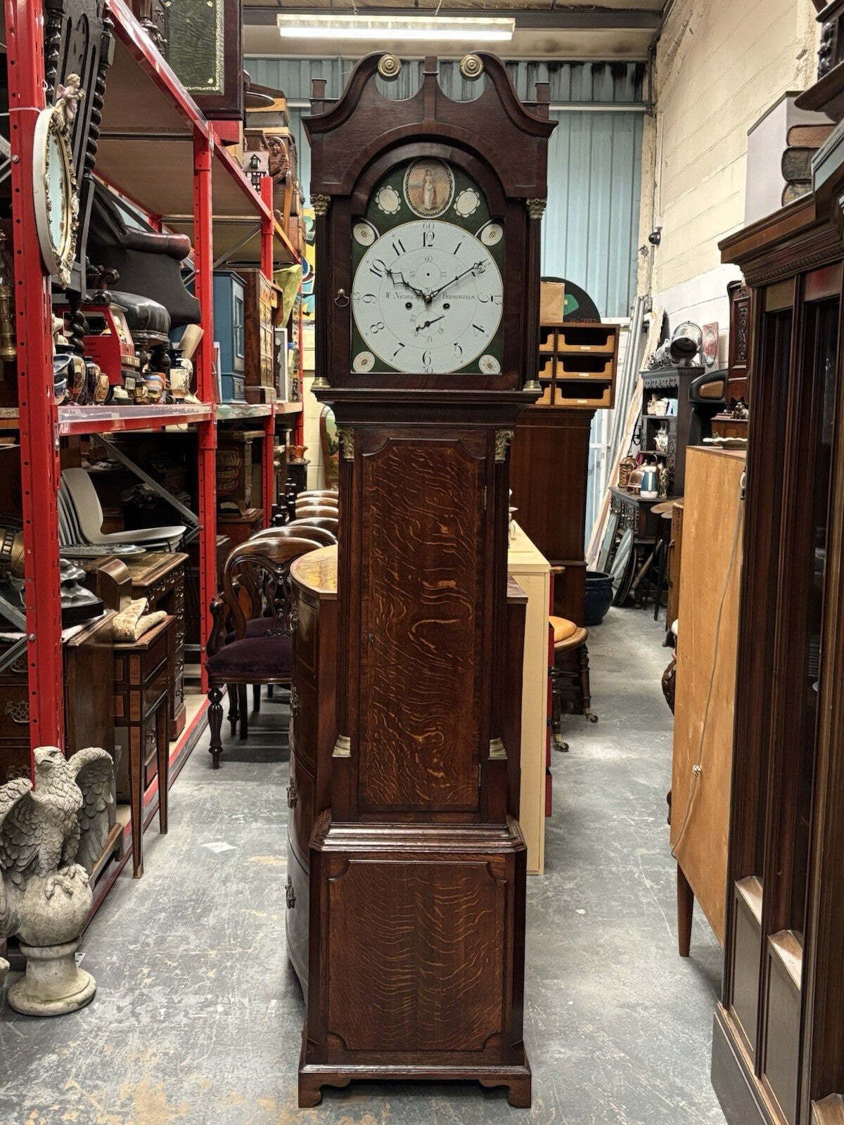 Birmingham, W Nicholas Georgian 8 Day Painted Face, Oak Longcase Clock. photo furniture