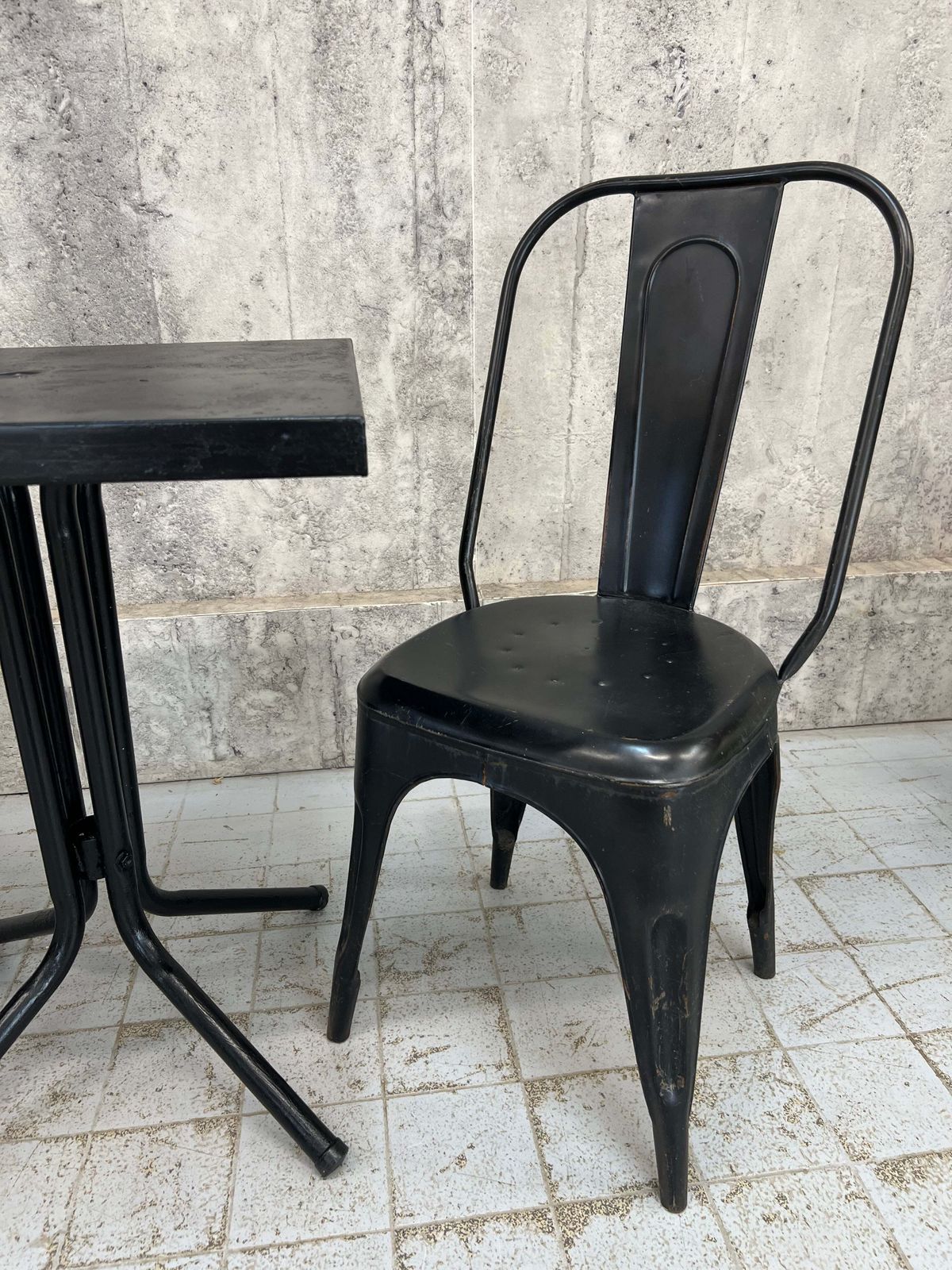 Black Tolix Metal Garden Table And Two Chairs photo Garden Furniture