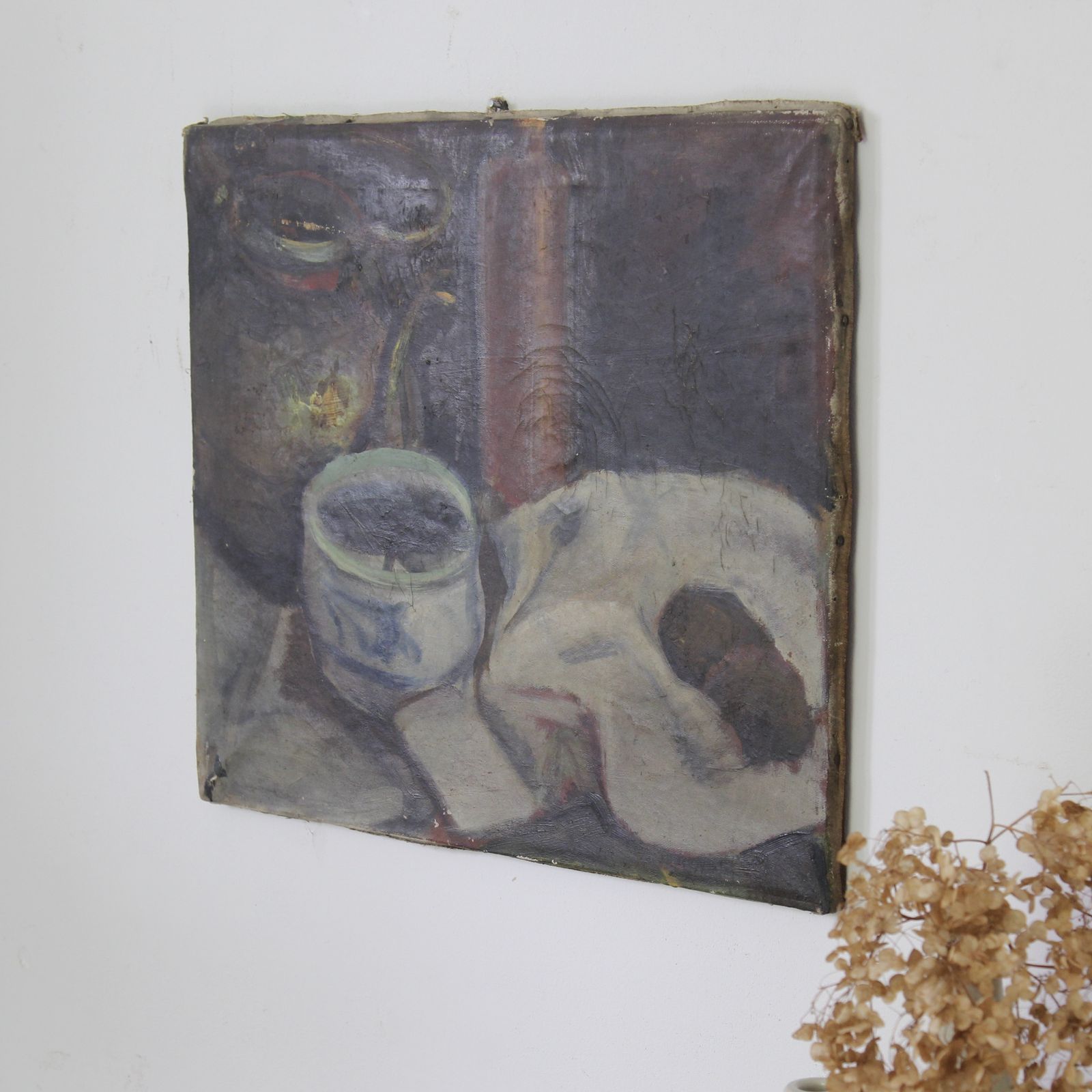 Large Antique French Still Life Oil Painting On Canvas photo vintage