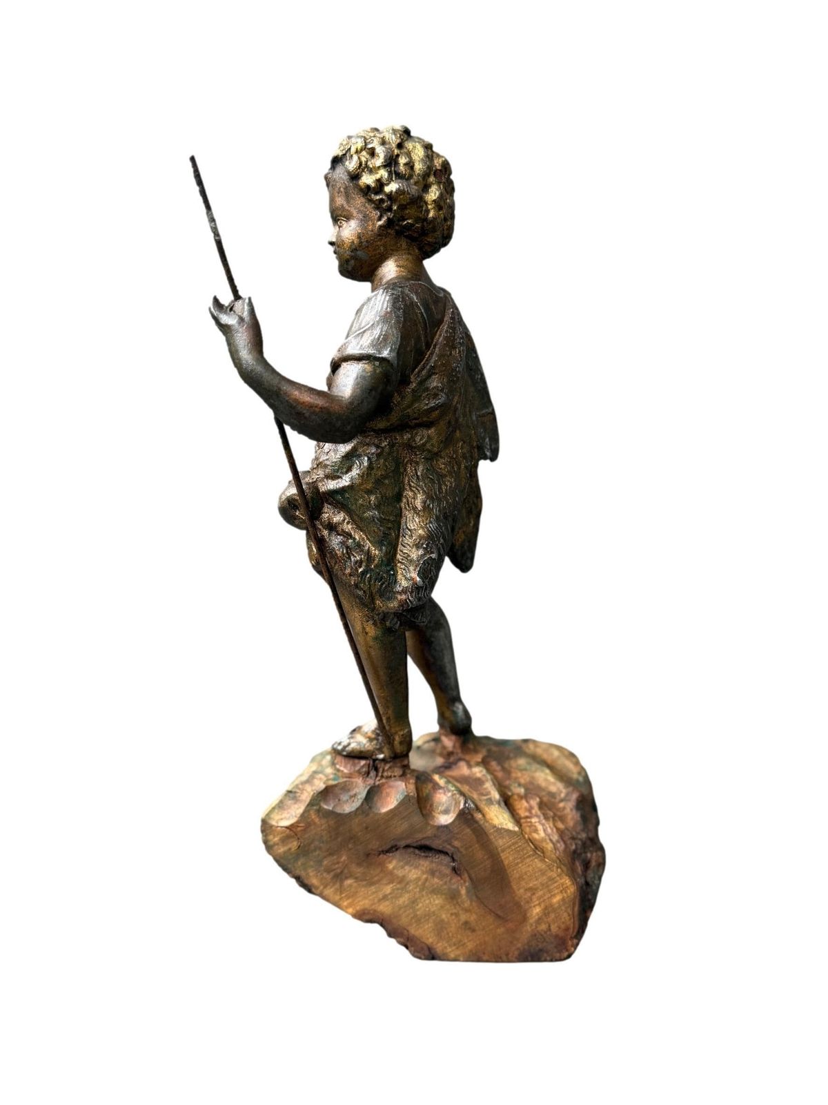 Antique French St. John The Baptist Statue, 19th, Spelter On Polychrome Olive Wood, Religious Art, Catholic Gift photo buy