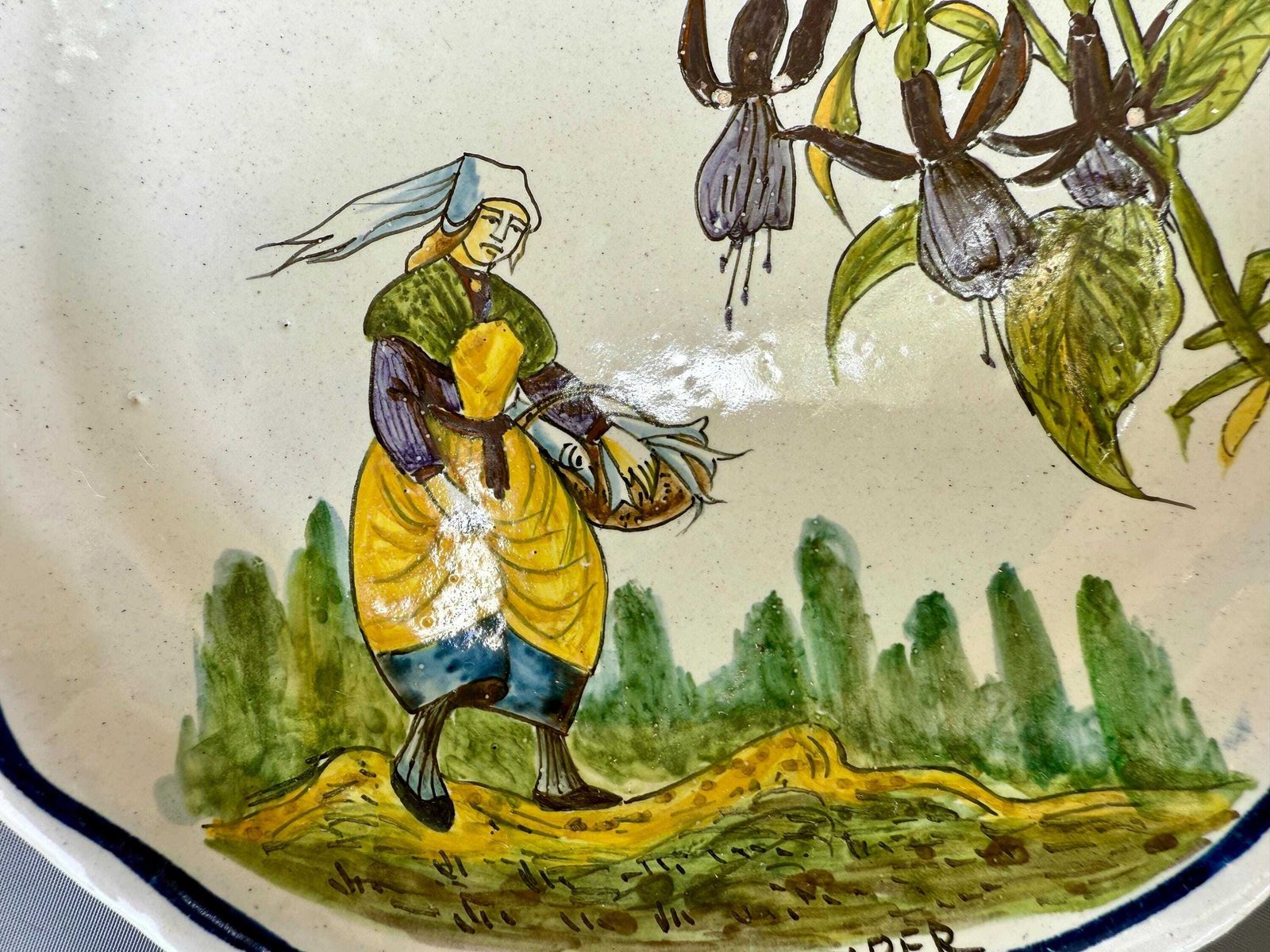 Antique French Henriot Quimper Hand Painted Plate Woman Porquier Beau, Gift For Her, French Wall Decor photo vintage