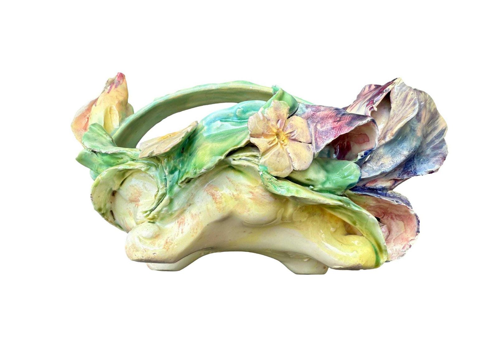 Antique French Majolica Planter Basket By Longchamp, 19th Century Terre De Fer, Iris Flower Jardinière, Hand Glazed Floral Barbotine photo buy