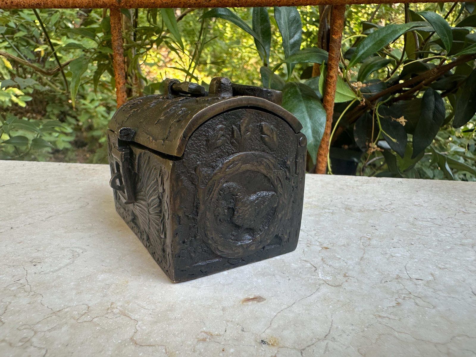 Rare Antique Small 19th Century Bronze Box, Medieval Style, Gift For Her photo vinterior