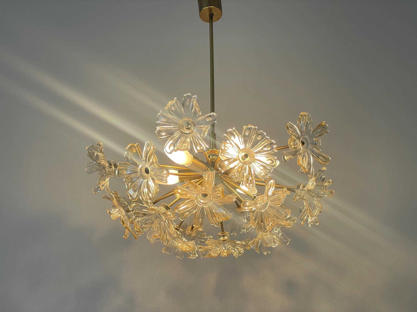 Flower Shape Crystal Glass And Brass Pendant Lamp, 1960s, Germany photo 3361.0