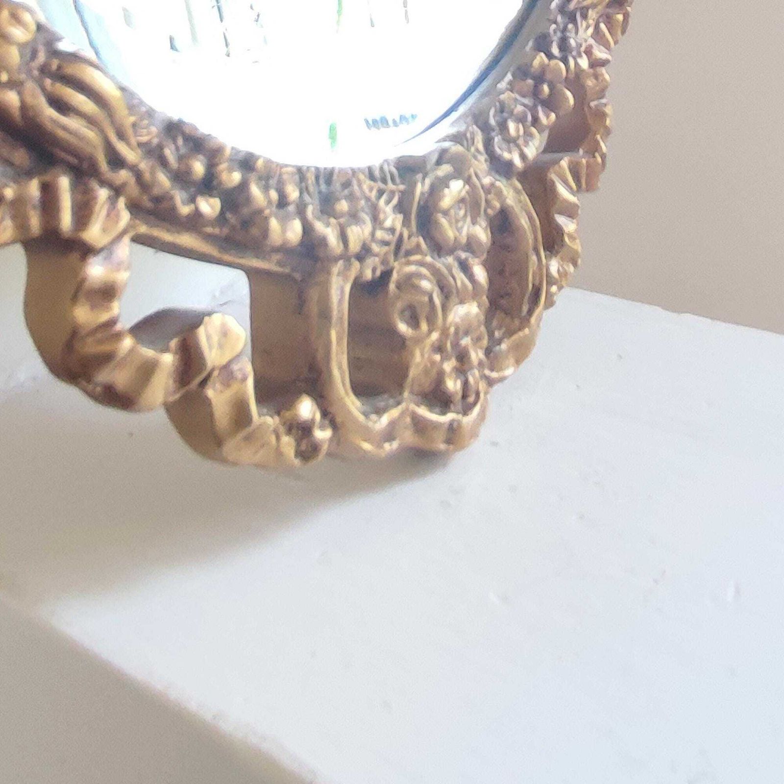 photo for sale Mid Century Gold Gilt Oval Ornate Wall Mirror   Floral Swag Wood Framed Regency Rococo Bevel Edge Hollywood Glamour Bedroom Décor 27 X 14.5"