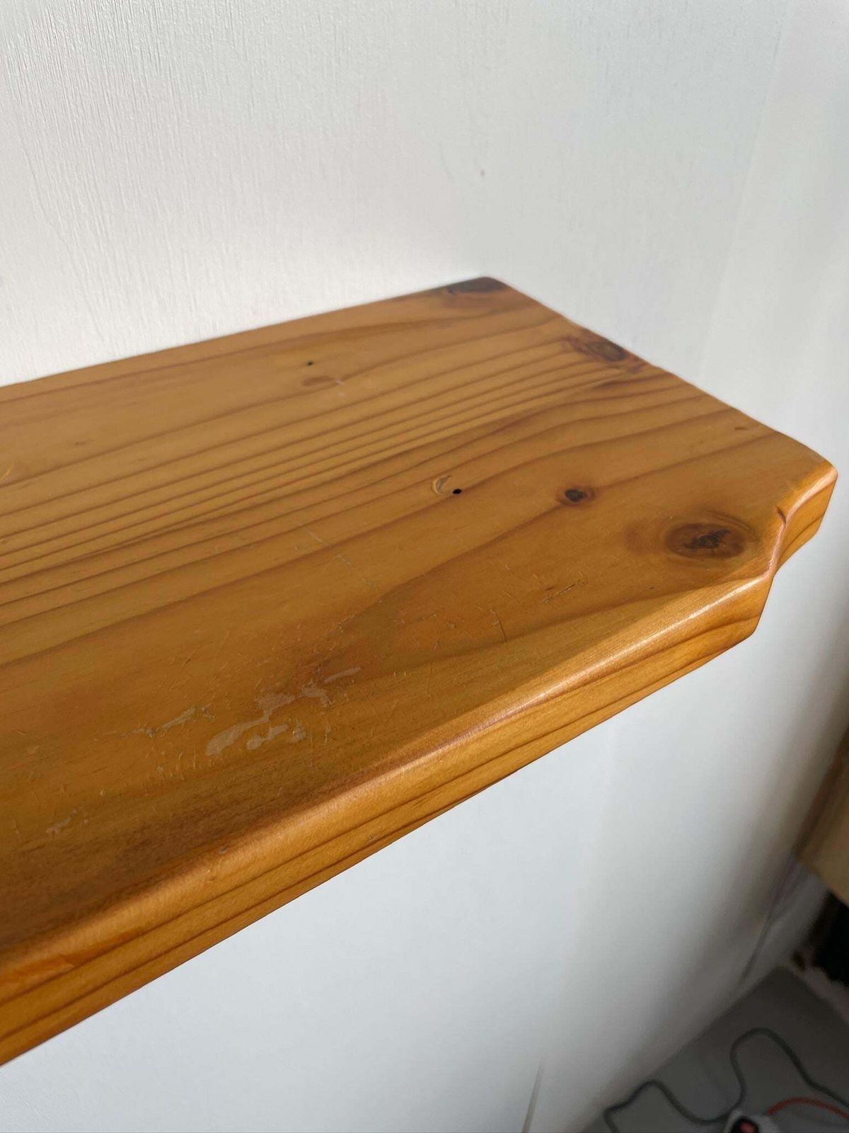 Chunky Vintage Pine Wall Shelf And Supports With Curved Cut Ins 70s 80s photo vinterior