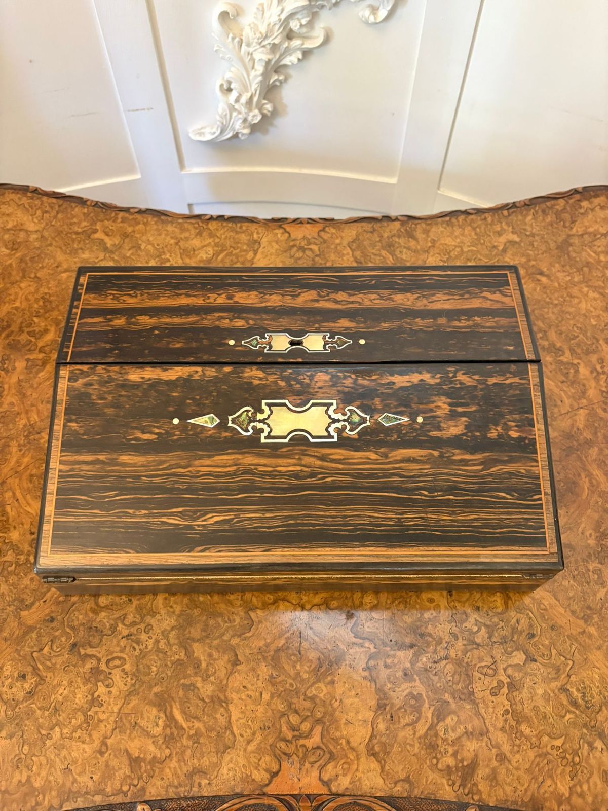 Unusual Antique 19th Century Quality Inlaid Coromandel Wood Writing Box photo Home Decor
