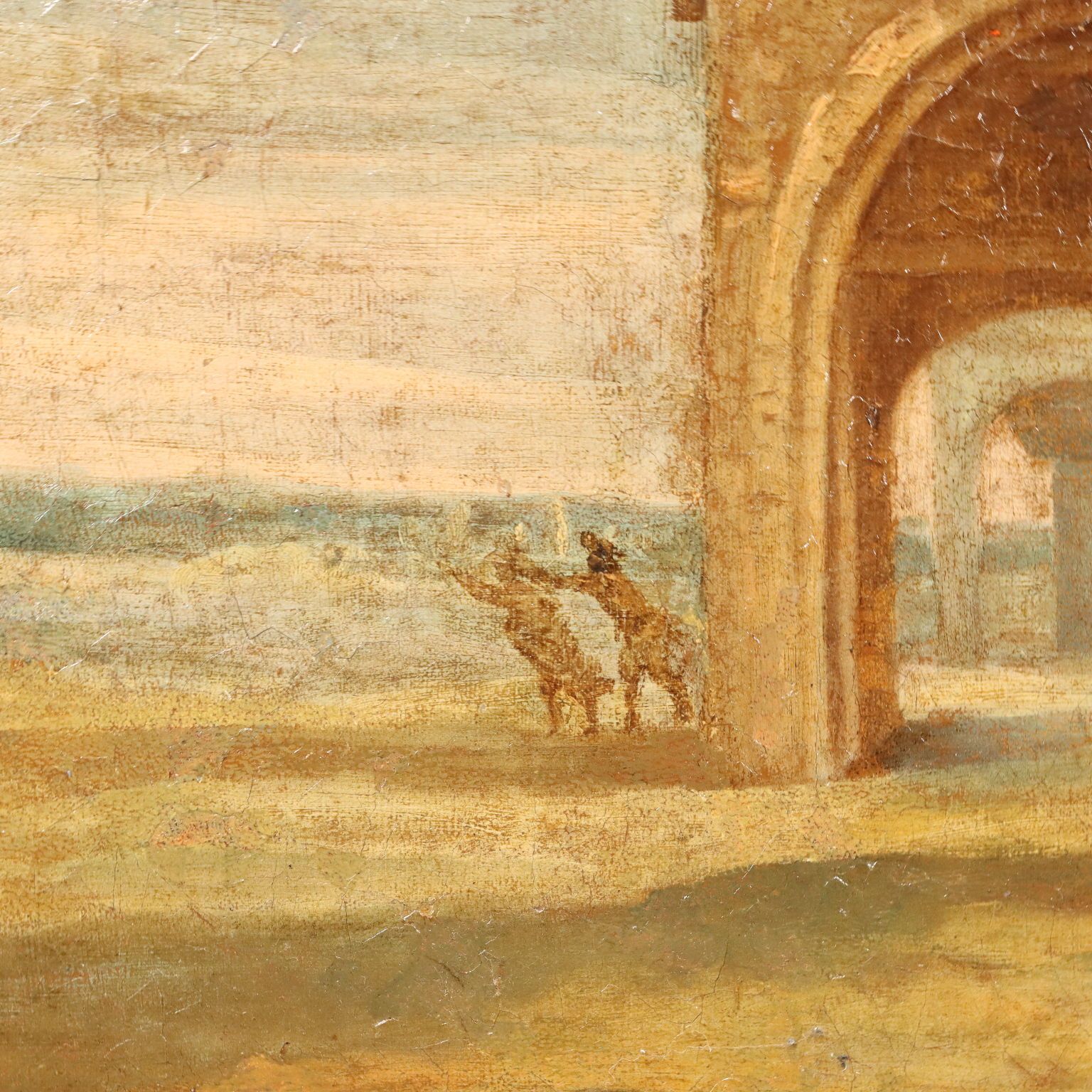 photo furniture Village Glimpse Antique Painting Oil On Canvas Italy XVIII Century