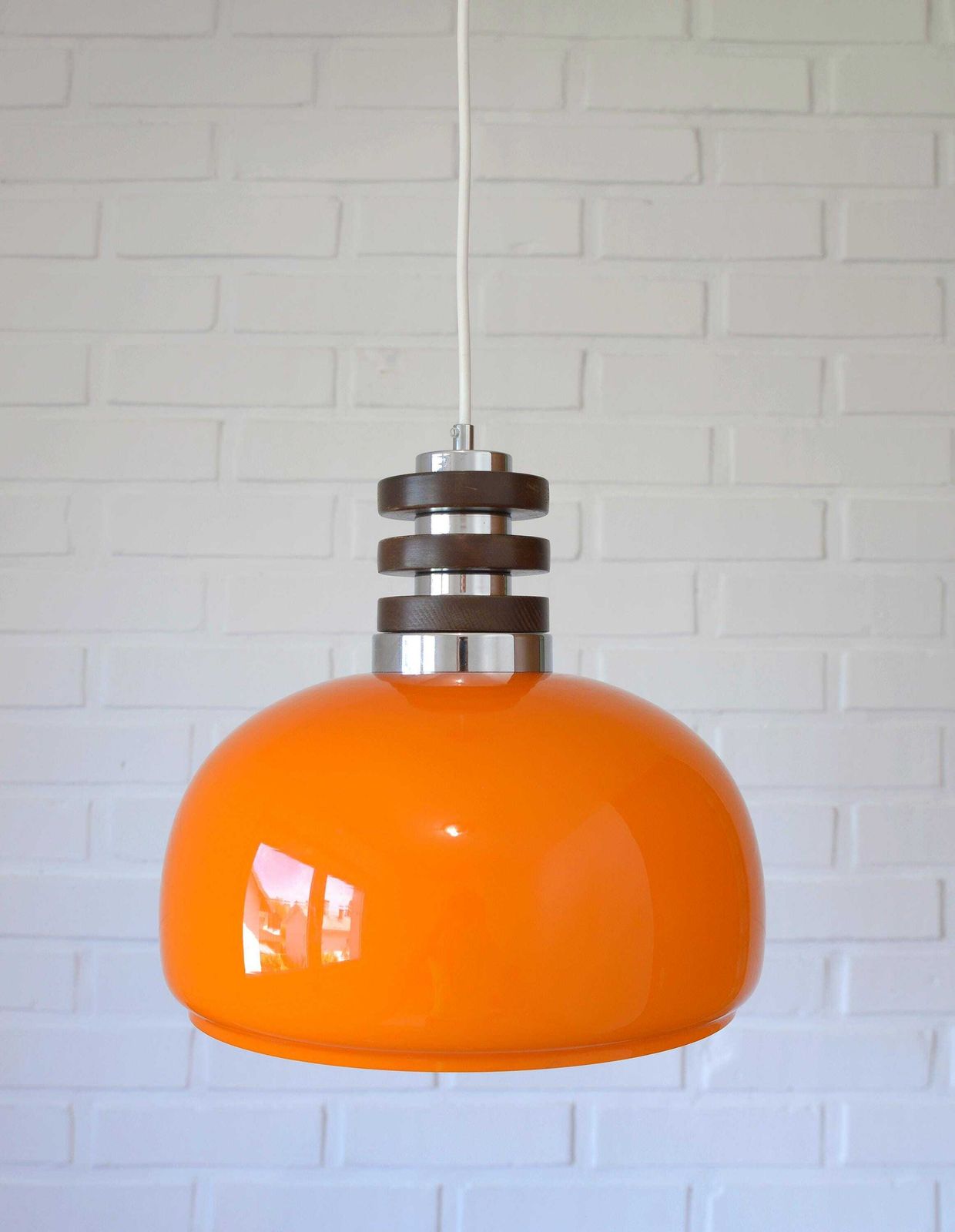 Vintage Orange Pendant Light In Mid Century Modern Style / Space Age Hanging Lamp / Glass Light Fixture / Yugoslavia 1970's / Retro Lamp photo Lighting
