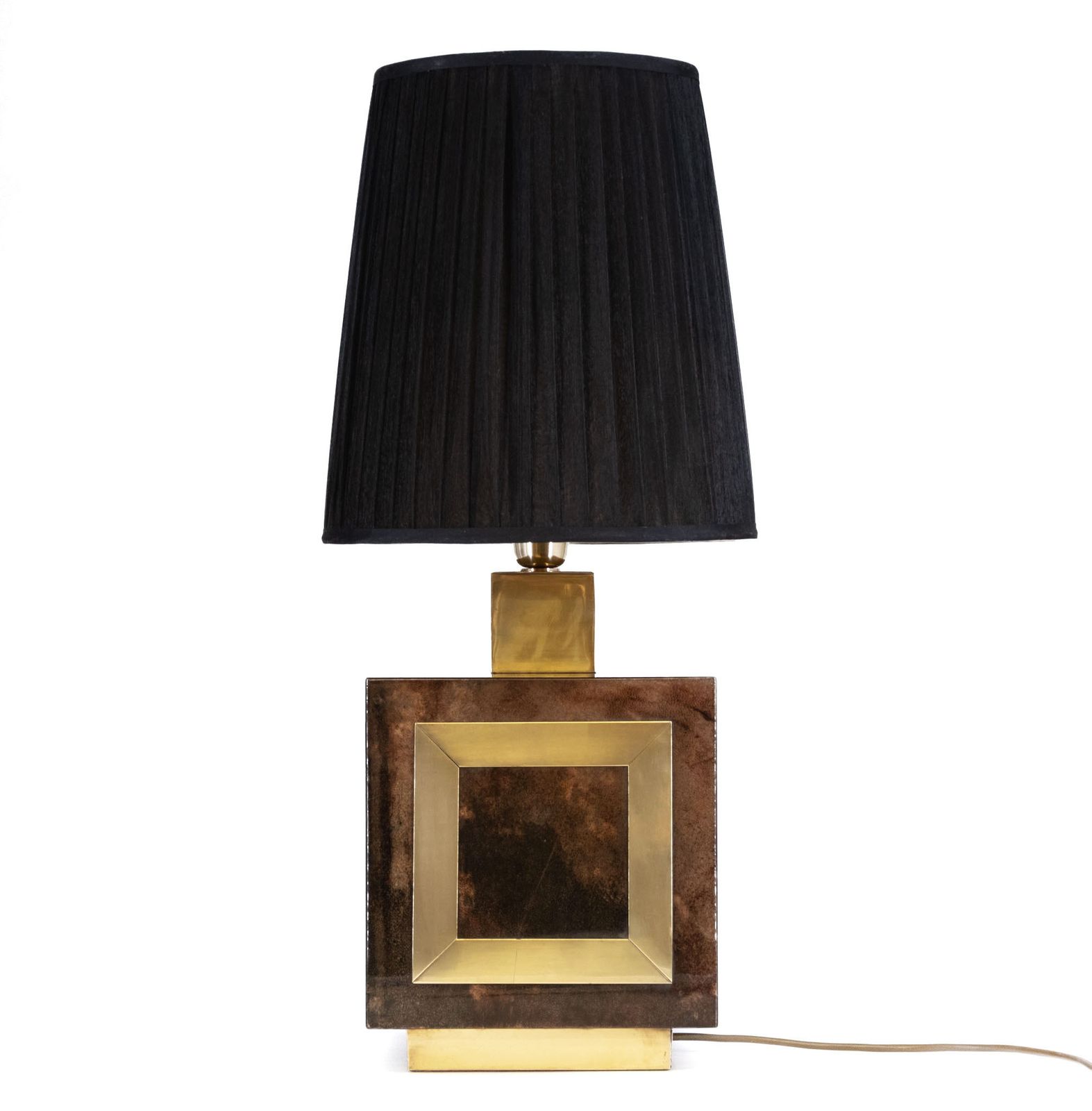 Italian Lacquered Vellum & Brass Large Table Lamp And Shade Attr Aldo Tura 1960