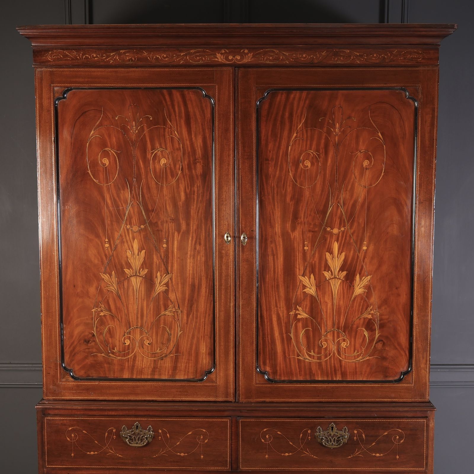 Marquetry Inlaid Mahogany Linen Press photo buy