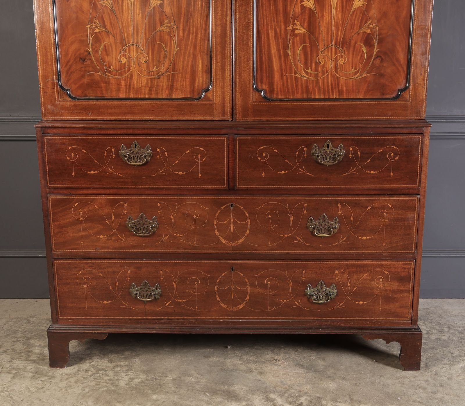 Marquetry Inlaid Mahogany Linen Press photo vinterior