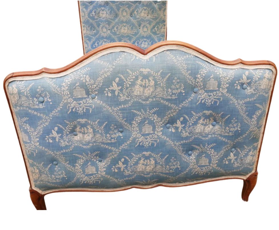 Vintage Blue Padded / Upholstered And Wooden Single Bed   Louis XV Style photo for sale